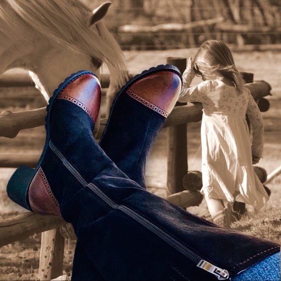 2 LEFT Italina Black Brown Toe Cap Knee High Boots - Picture 5 of 7